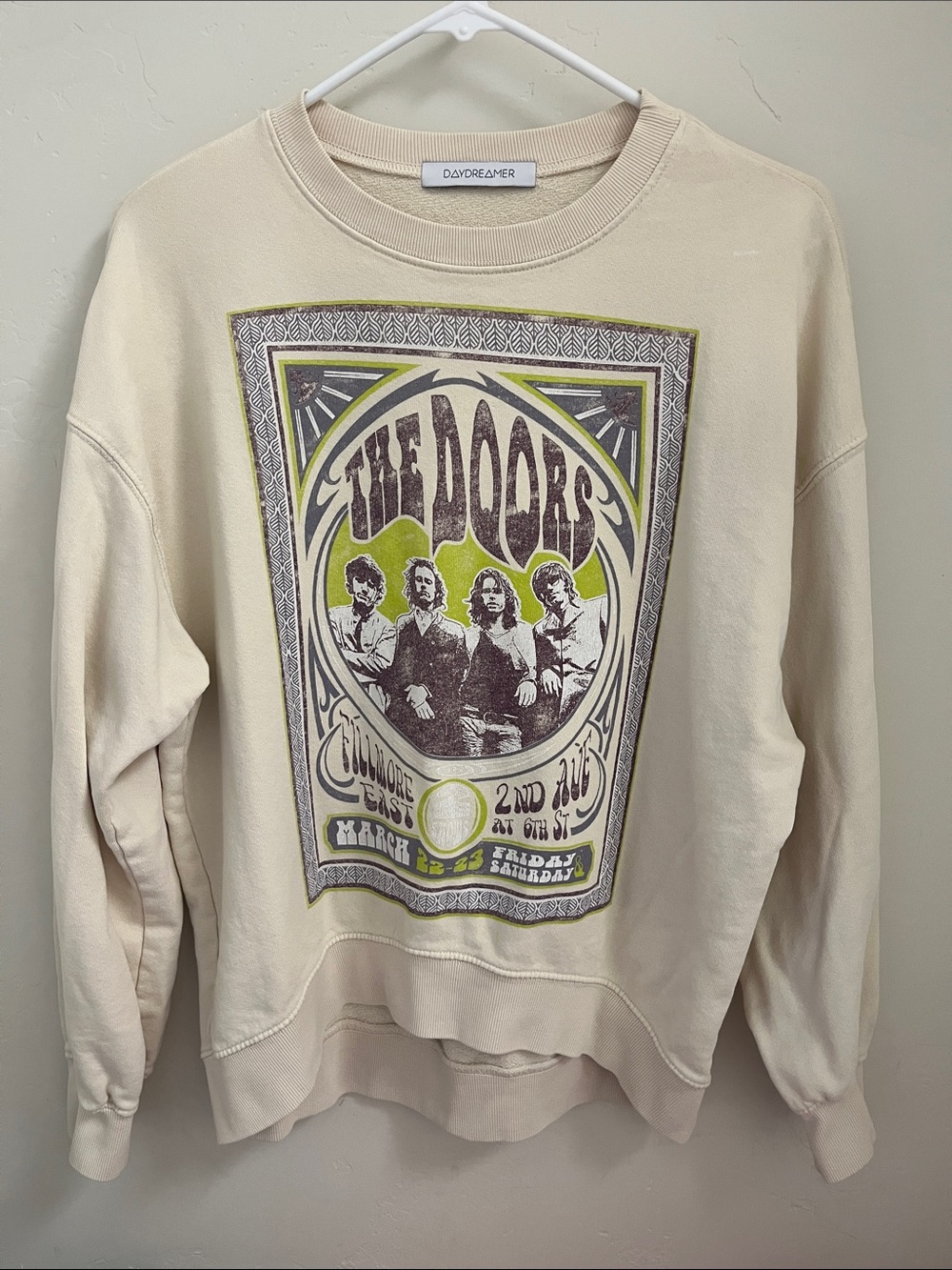 The Doors Daydreamer Cream Crewneck Sweatshirt Size Small